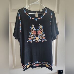 Black embroidered boho top